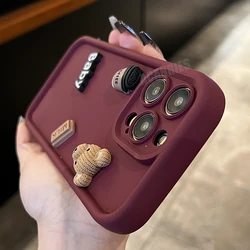 Cute 3D Cartoon Bear Silicone Shockproof Phone Case for S22 Plus (Baby Wine red)