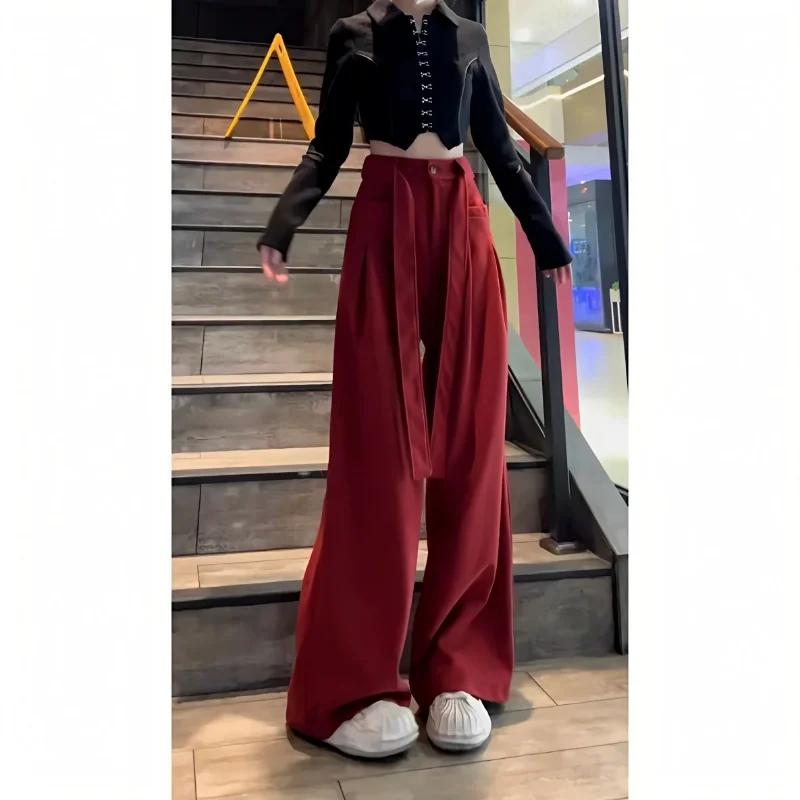 

Black Wide Leg Pants Women Classic Suit Pants Vintage Palazzo Office Elegant Casual Long Trousers Female High Wasit Pants Q664