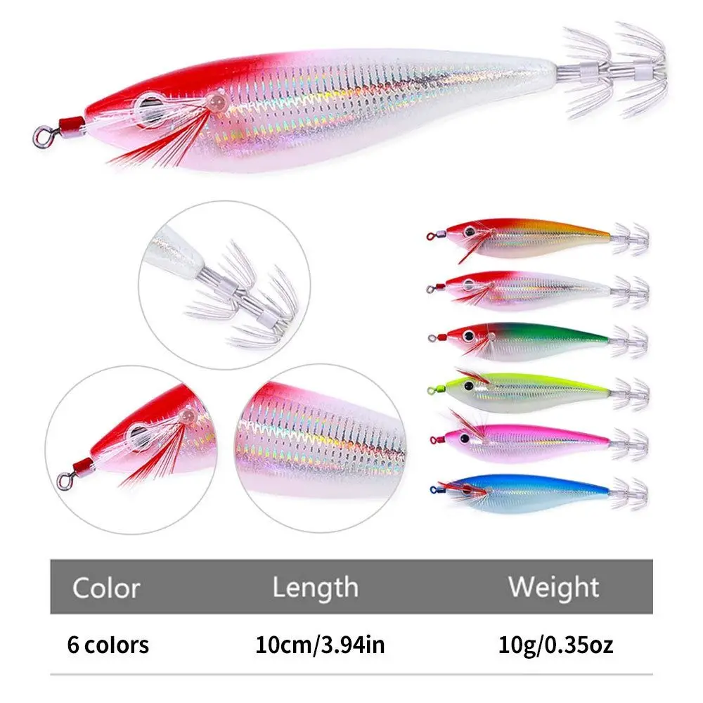 

10cm10g Fishing Lure Artificial Squid Hook Jigs Noctilucent Squid Cuttlefish Jigs Lures Spinnerbait Wood Shrimp For Sea Fishing