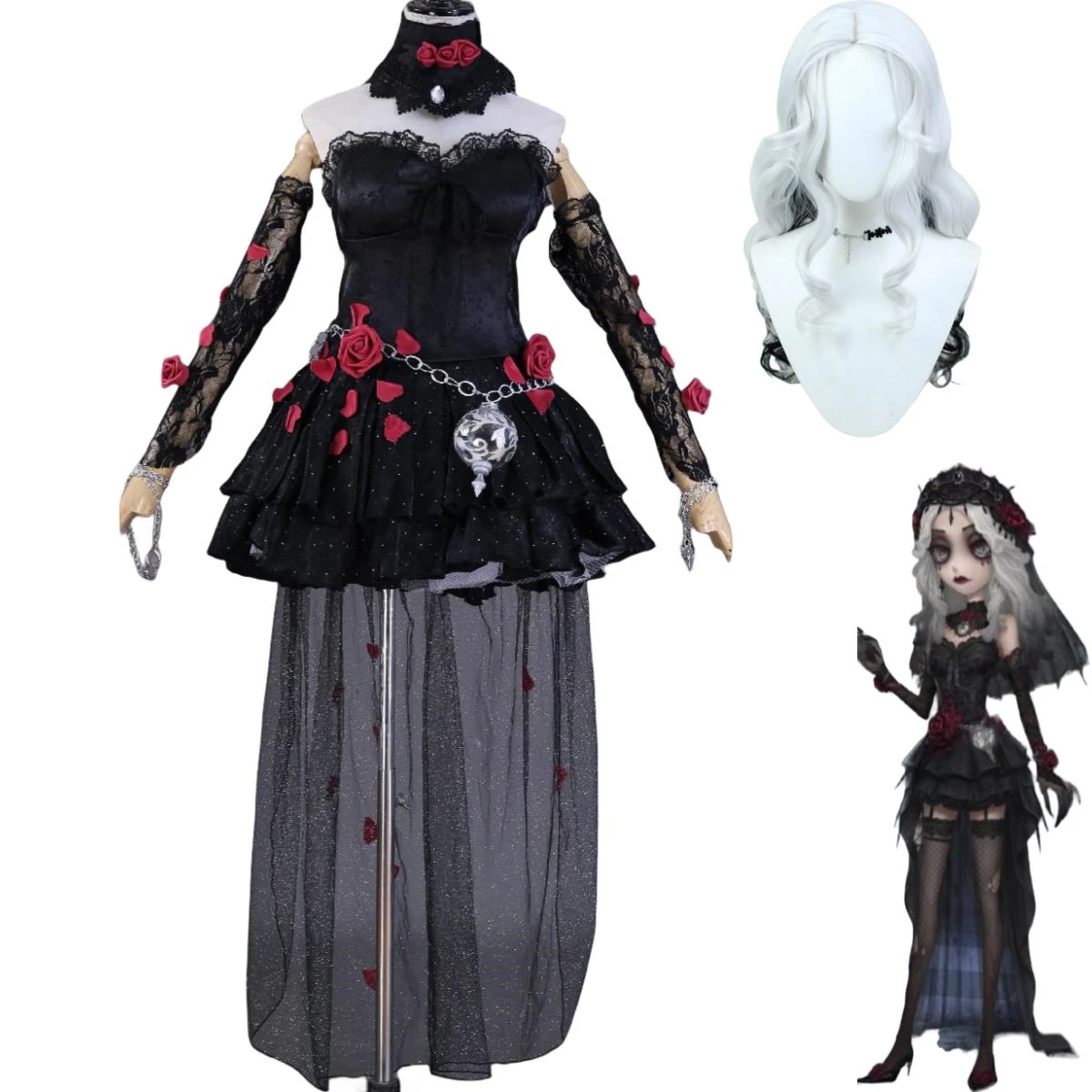 

Identity V Game Ada Mesmer Psychologist Cosplay Costume Skin Everlasting Night Black Gothic Dress Wig Woman Sexy Halloween Suit