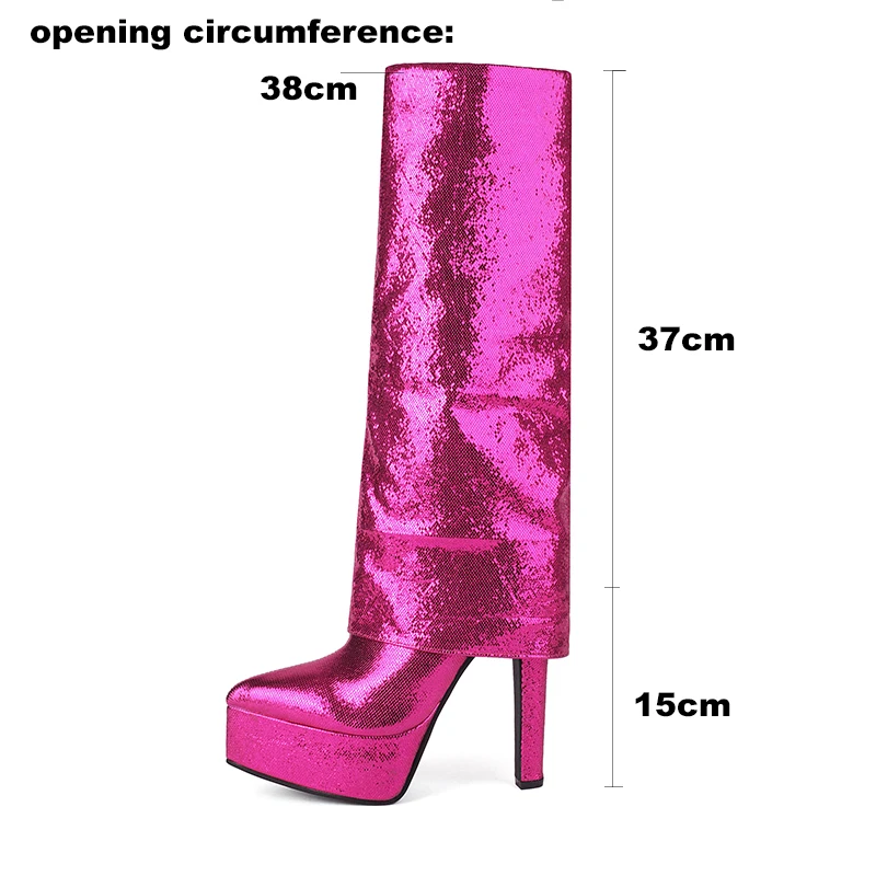 Kcenid Bling Bling Long Women Boots 2023 Winter Platform Blue High Heels Thick Bottom Slip On The Knee High Boots Woman Shoes
