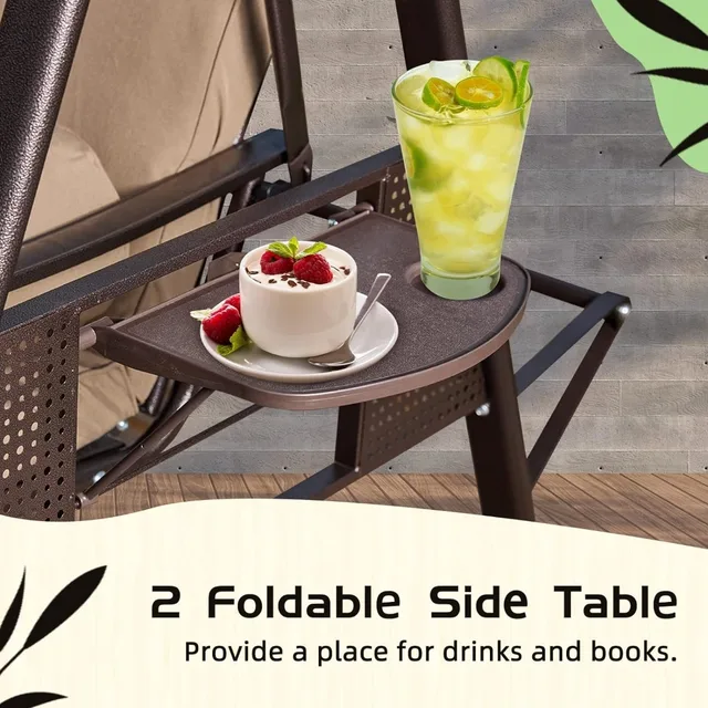 71in Outdoor Porch Swing with Hardtop, 3 Seat Patio Swing Bench with 2 Side Cup Holder,Patio Swings - Image 6