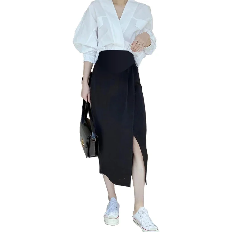 Irregular Maternity Belly Skirts Fashion High Waist Pregnant Woman Black Skirts Korean Style Pregnancy Clothes Loose