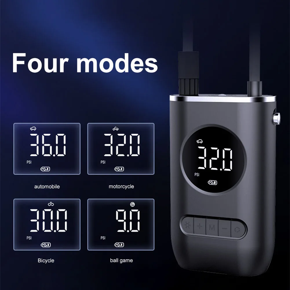 전기 펌프 공기 압축기 휴대용 팽창기, 자동차 오토바이 자전거 공용 LED 조명, DC 7.4V 50W