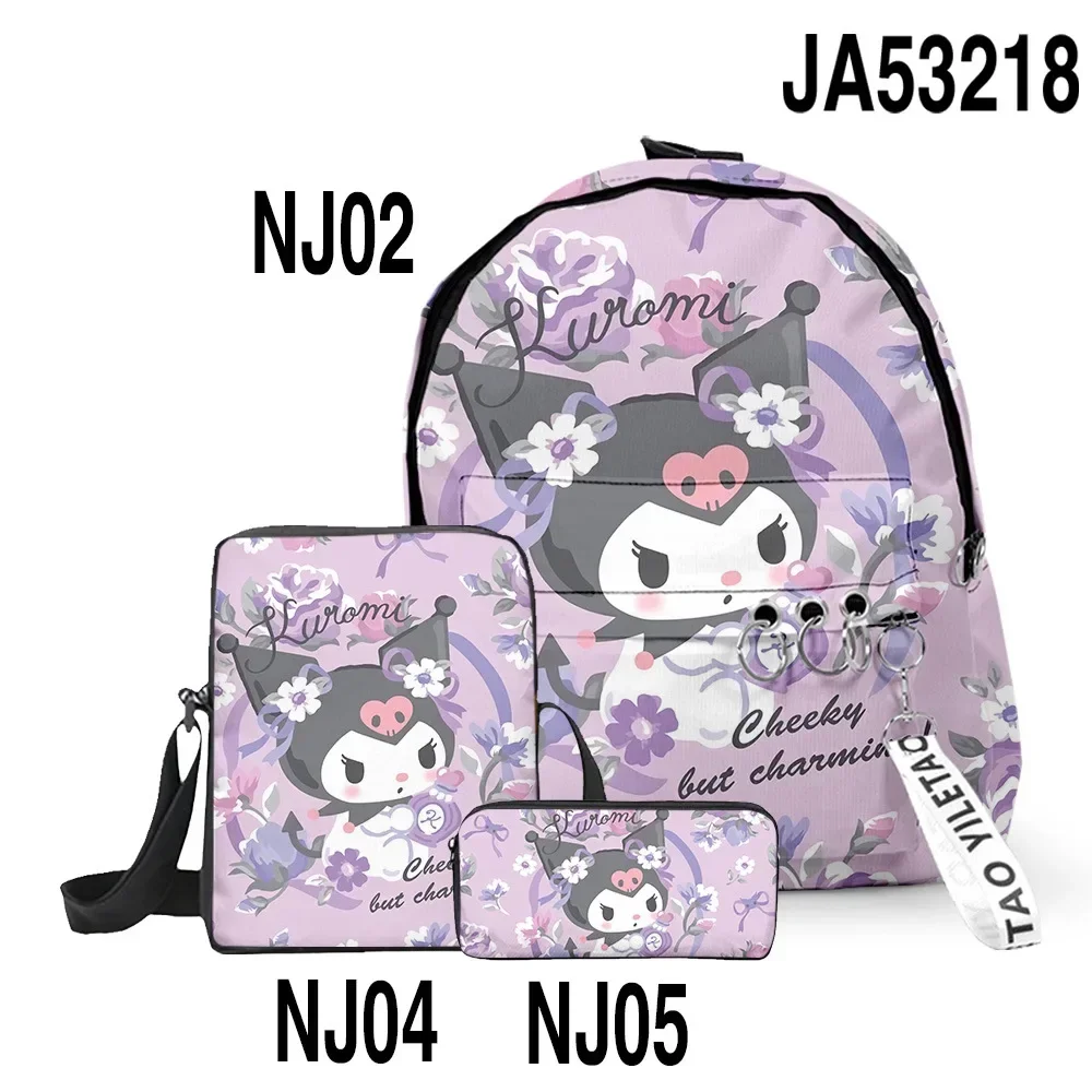 2024 New 3PC-SET 3D Product  Printing Peripheral Kuromi Kuromi Schoolbag Student Two-dimensional Backpack Shoulder Pencil Case