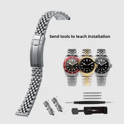 Curved End Jubilee Stainless Steel Watchband - Men's Metal Replacement Strap Bracelet - 22mm (Silver)