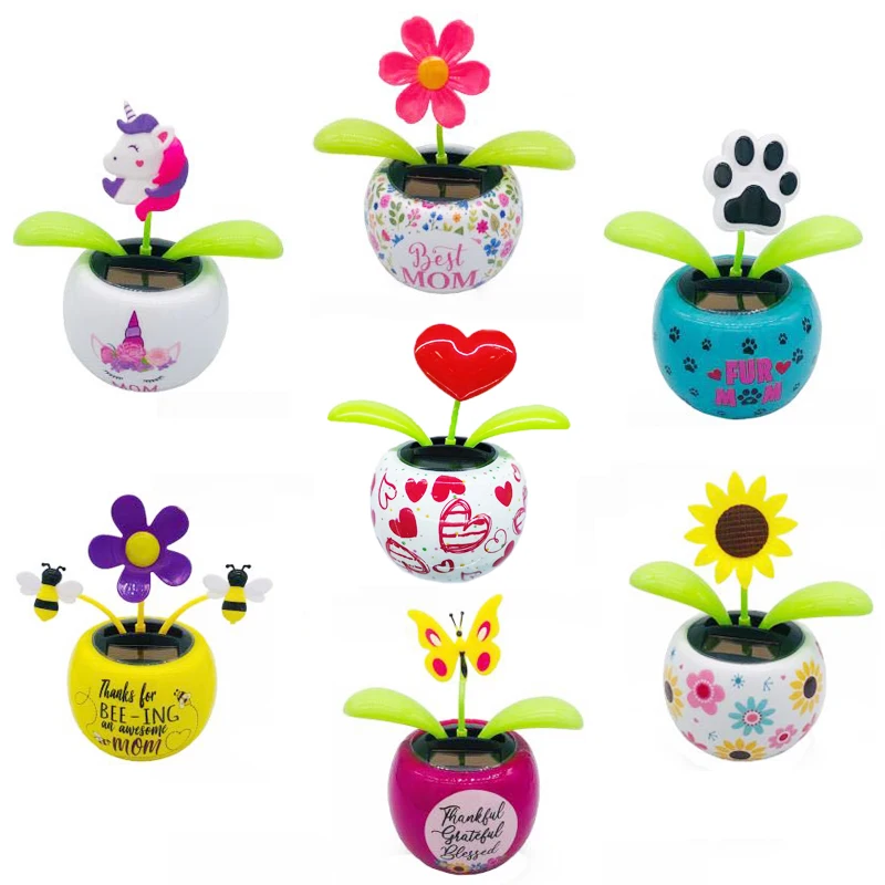 Solar Car Toy Solar Hummingbird Toy Funny Solar Powered Swinging Bee Dancing Flower Toys Car Dashboard Ornaments Car Home Decoration Kids