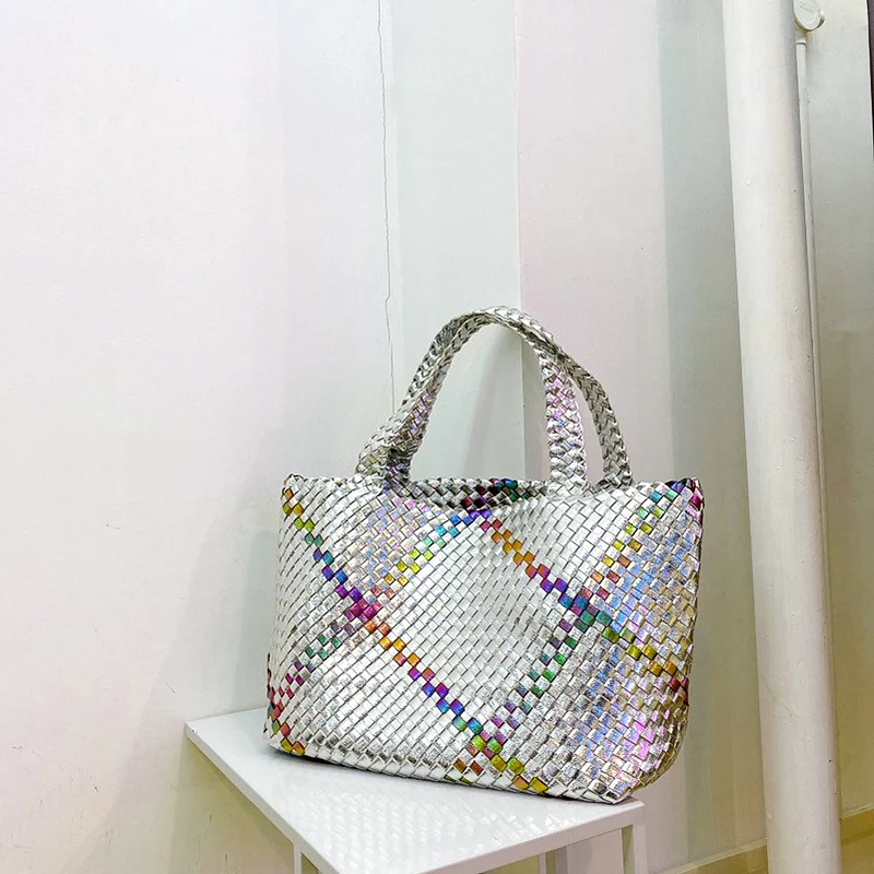 Woven Tote Bag For Women Large Capacity Bag For Women 2023 Designer Luxury Soft Plaid Purse And Handbag Top Quality Shoulder Bag