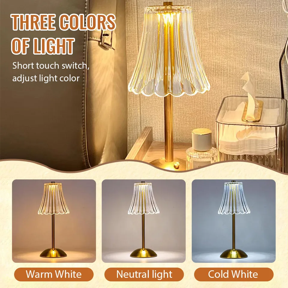 USB Rechargeable LED Table Lamps Touch Dimming Night Light 3 Color Cordless Atmosphere Bedroom Bedside Reading Lamps Decor Light