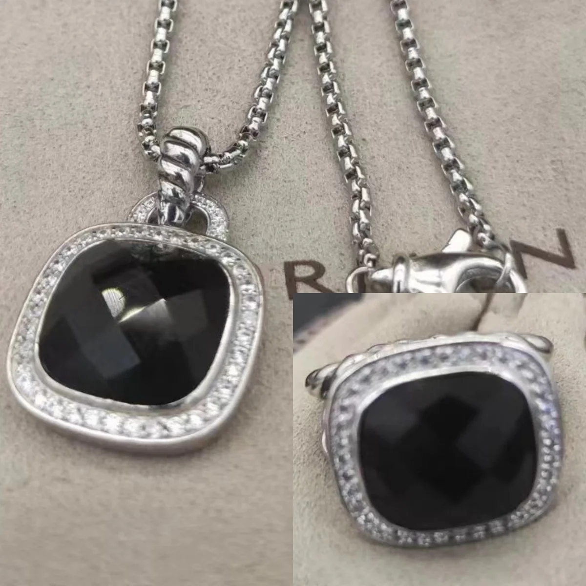 2025 New High-Quality Christmas Elegant and Simple Square Diamond Necklace, Ring Set - Valentine's Day Gift 1