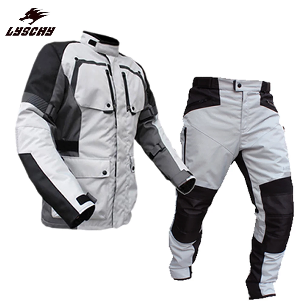LYSCHY Summer Winter Detechable Waterproof Motorcycle Jacket Breathable Mesh Jacket Moto Pants Suit Clothing Protective Gear