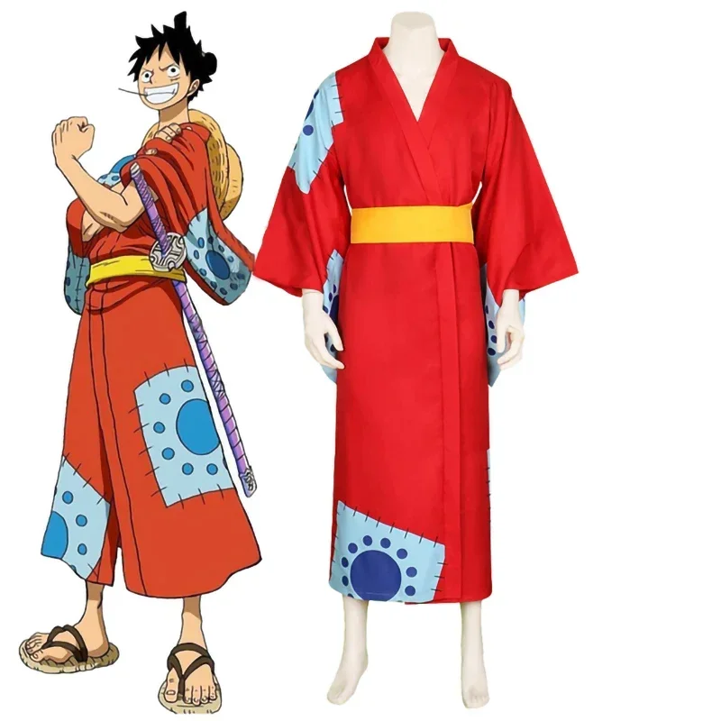 One Piece Monkey D Luffy Red Kimono Cosplay Costume