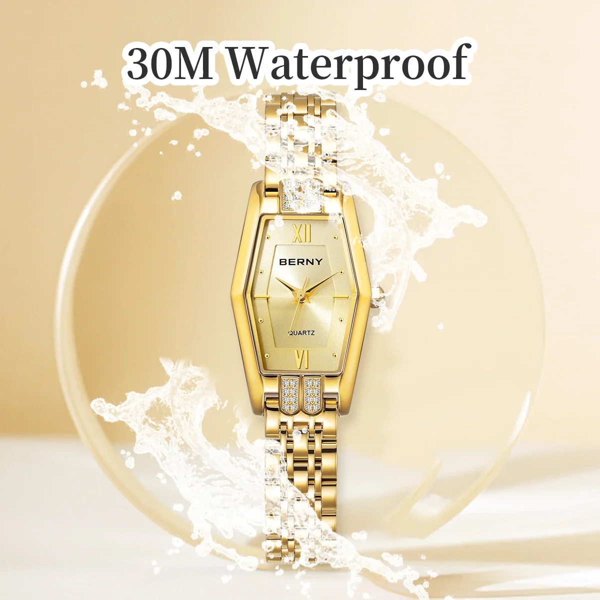 Berny Uhr für Damen Diamant Gold Armbanduhr grünes Zifferblatt Damen uhr Rose Geschenk box Luxus Edelstahl wasserdichte Uhren