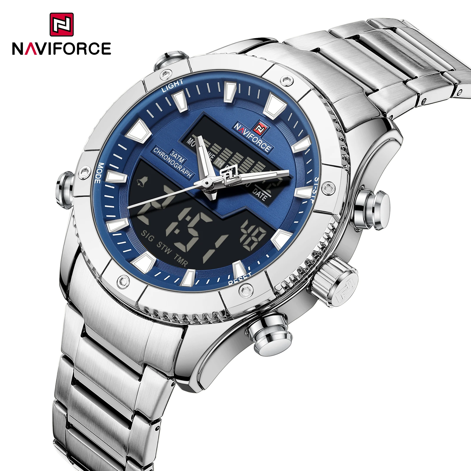 NAVIFORCE Men's Original Stainless Steel Watch Water Resistant Dual ...
