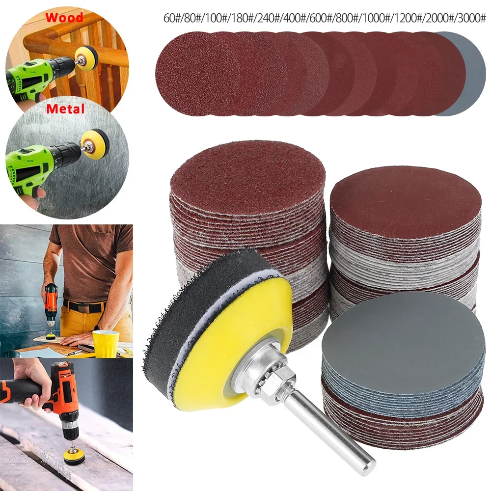 120/240pcs Sandpaper Sanding Disc Set 50mm+Loop Sanding Pad with 3mm Shank for Polishing Cleaning Tool 80-3000 Grits
