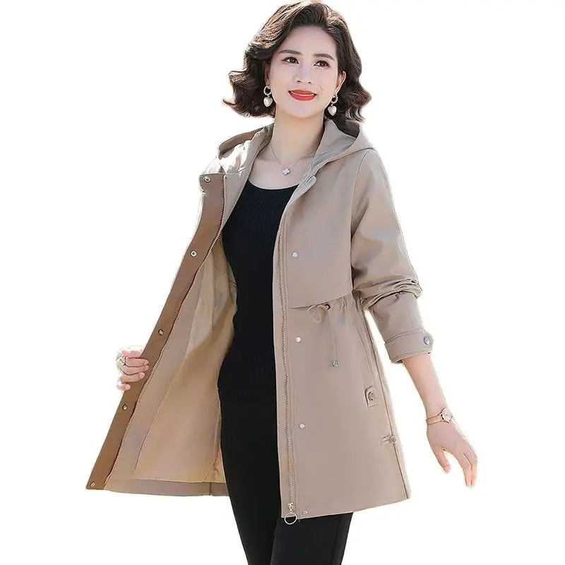 

Spring Coat Fashion Trench Coat In The Long 2023 New MiddleAged And Elderly Women Spring And Autumn Embroidered Hooded Thin Coat