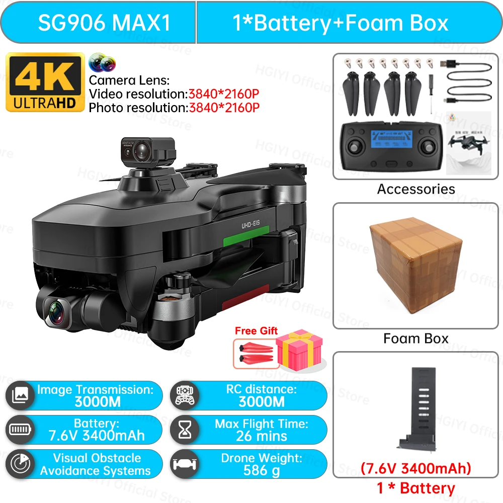 gopro drone HGIYI SG906 MAX2 5000mAH GPS Drone 4K Professional Camera with 3-Axis Gimbal 360 Obstacle Avoidance 906 MAX Brushless Quadcopter best drone with camera Camera Drones