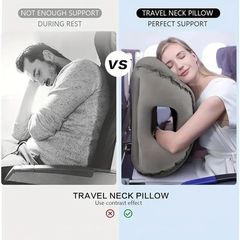 Inflatable Travel Pillow, Inflatable Neck Air Pillow for Sleeping Support Head, Neck and Lumbar for Airplane,Foldable in bag