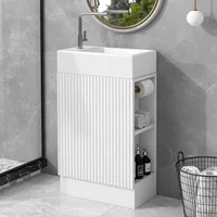18.6" Small Single Bathroom Vanity with Sink, Freestanding Bathroom Vanity ,Wood Bathroom Cabinet with Ceramic Sink, White 1