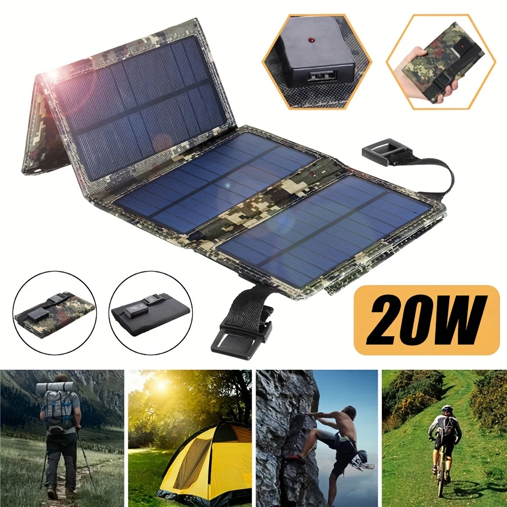 Pannello Solare Pieghevole Portatile Da 20W 5V Usb Sunpower Solar Cell Bank Pack Caricabatteria Per Telefono Cellulare Per Escursioni In Campeggio All