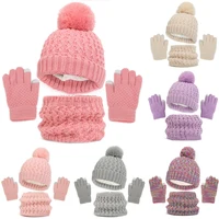 Children's Winter Hat Scarf and Gloves Luxury Set Knitted Wool Kids Warm Suit Beanie Caps For Boys Girls Hat Neck Scarf Baby Cap 1