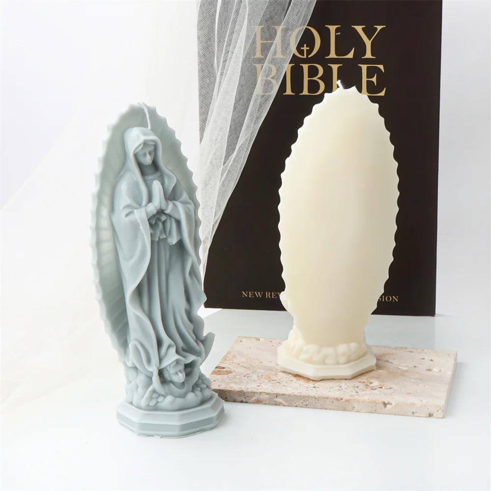 Virgin Mary Mold Holding a Rose Easter Christmas Candle Making Silicone Mould - Canada