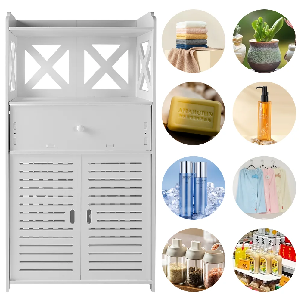 White Free-Standing Bathroom Cabinet with Drawers & Shelves - Space-Saving Storage Solution