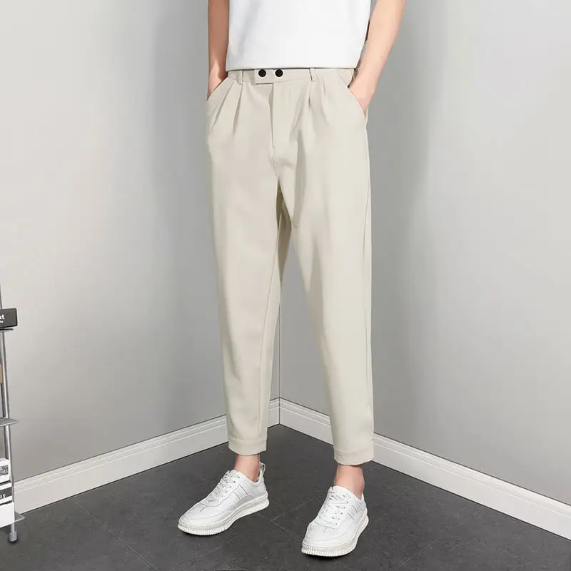 Solid Color New Models Versatile Loose Fitting Straight Cylinder Leisure Senior Texture Simplicity Men's Cropped Pants Summer