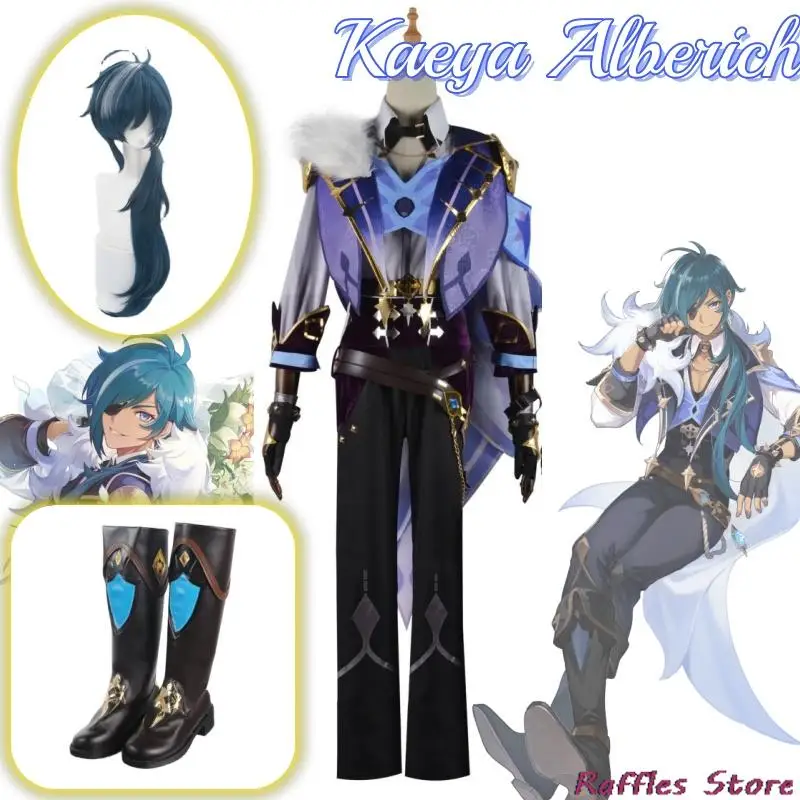 

Kaeya Alberich Anime Game Genshin Impact Cosplay Costume Clothes Uniform Wig Shoes Cosplay Knights of Favonius Cavalry Captain