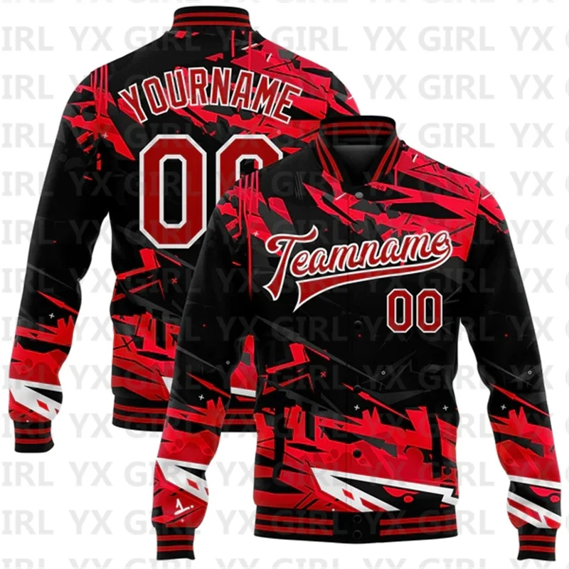 

Custom Graffiti Pattern Red-White Dark Black Abstract Urban Street Art 3D Bomber Full-Snap Varsity Letterman Jacket