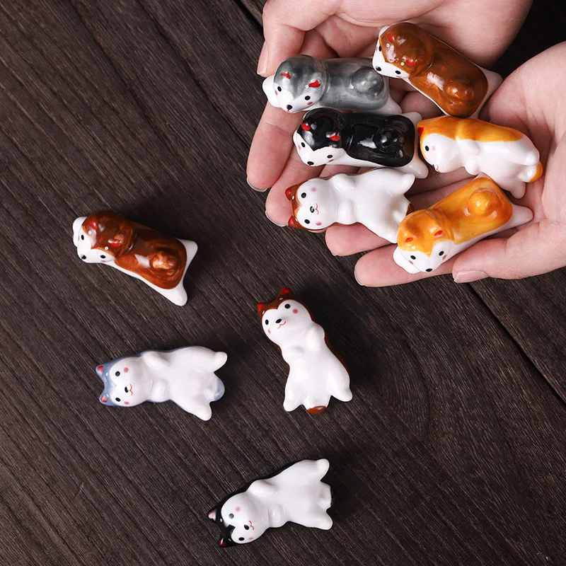 Japanese Shiba Inu Chopsticks Holder Animal Series Ceramic Table Decorative Ornaments Home Kitchen Spoon Rest Cute Tea Pets tea pet ornaments