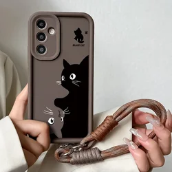 Wrist Chain Lanyard Phone Case with Cute Cat Strap Design - A14 (XG305 - Coffee - SS)