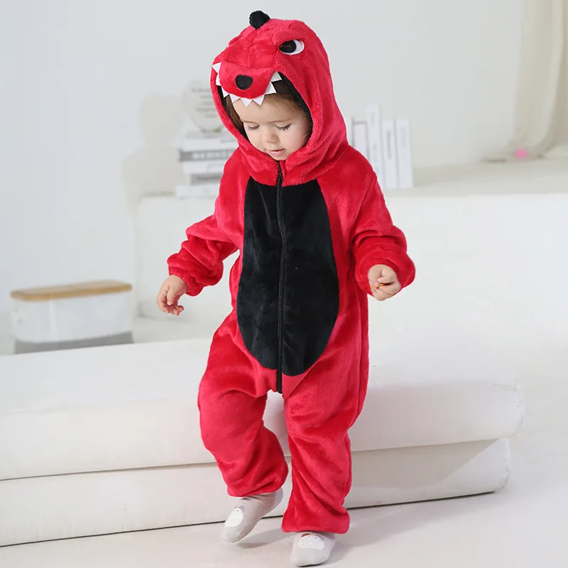 Boys Dinosaur Kigurumi Pajamas Winter Warm Flannel Bodysuit Onesies Unicorn Lion Jumpsuit Animal Pyjamas
