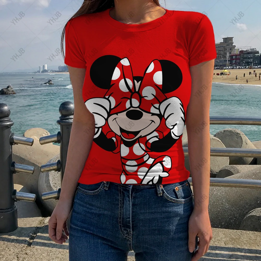 

Harajuku Street T-shirt Women's Mickey Mouse Print O-Neck Tight T-shirt Short Sleeve Casual Fashion Women's Gothic Top T-shirt