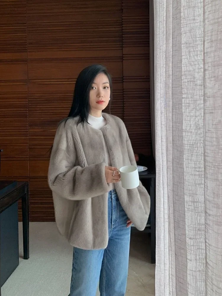 Winter Coat for Women Winter European Mink Imitation Mink Fur Coat for Women Round Neck Coat with Composite Fur Woman Clothing