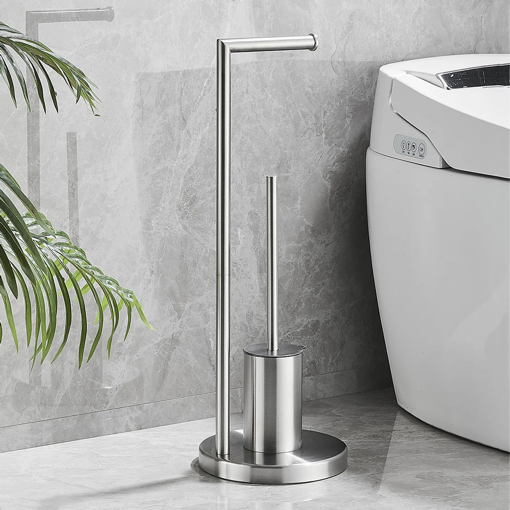 Bathroom accessories toilet brush set toilet brush holder floor standing toilet paper holder 304 stainless steel integrated bathroom accessories toilet brush holder cleaning tools