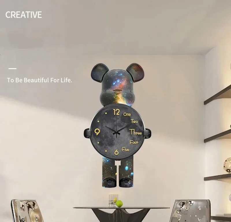 Description Picture 2 of itemAesthetic Bear Wall Clocks Unique Violent Bear Watch Fashion Silent Wall-clock Luxury Living Room Decoration Interior Wall Clock