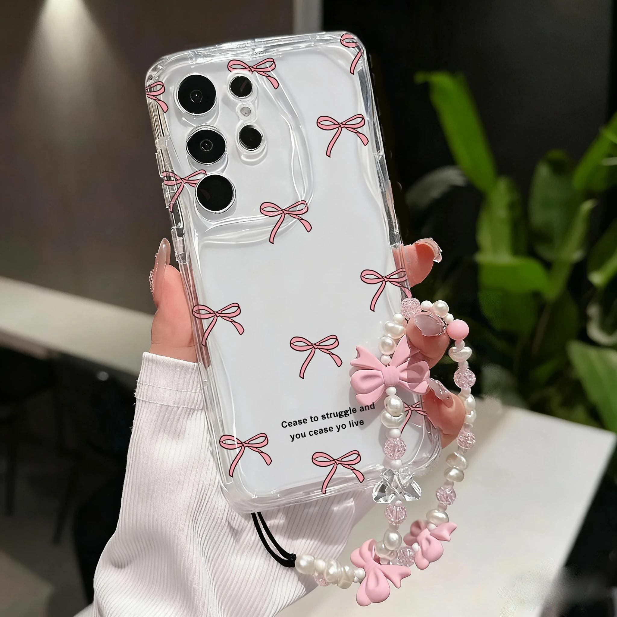 Elegant Pink Bow Chain Soft Phone Case