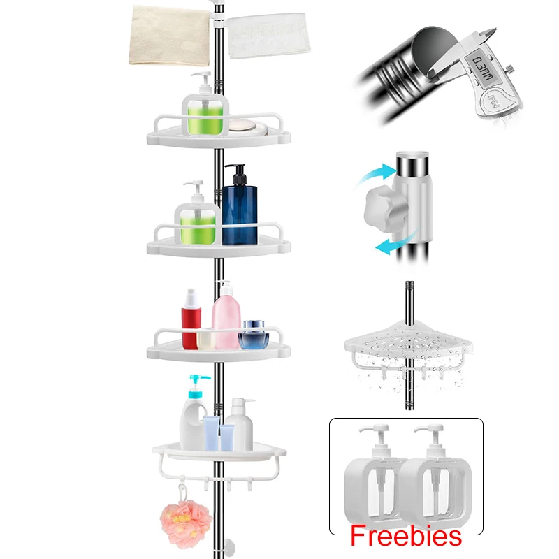 Adjustable Shelves Rustproof Shower Caddy Corner with Tension Pole for  Bathroom Storage 4/5-Tier - AliExpress