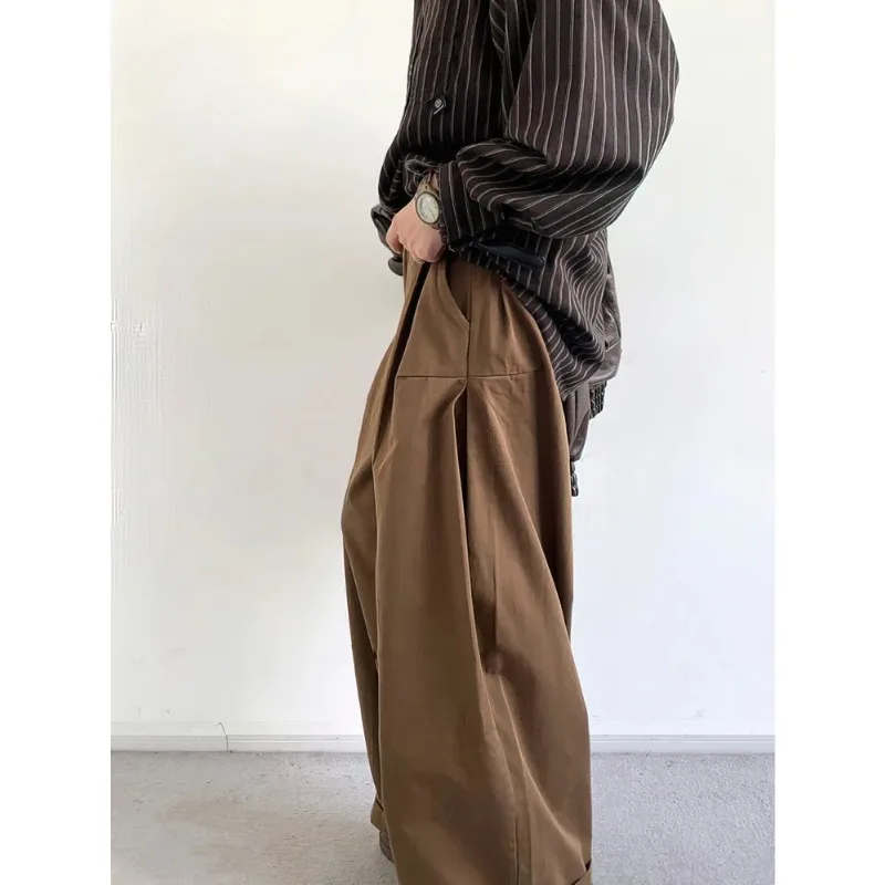 빈티지 브라운 배기 카고 팬츠 남성용 코레안 하라주쿠 슈트 팬츠 오피스 캐주얼 바지 남성 와이드 레그 작업복 신상