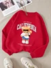 Autumn Winter Womens Pullover California Letter Trend Bear Printing Hoodie Loose Crewneck Warm Fleece Sweatshirt Street Clothing 3