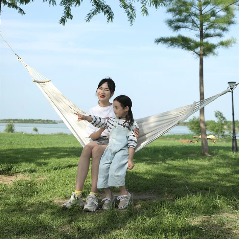 Single Person Portable Outdoor Camping Hammock Foldable High-strength Thick Canvas Anti Roll Leisure Sleep Swing Camp Hammock 2