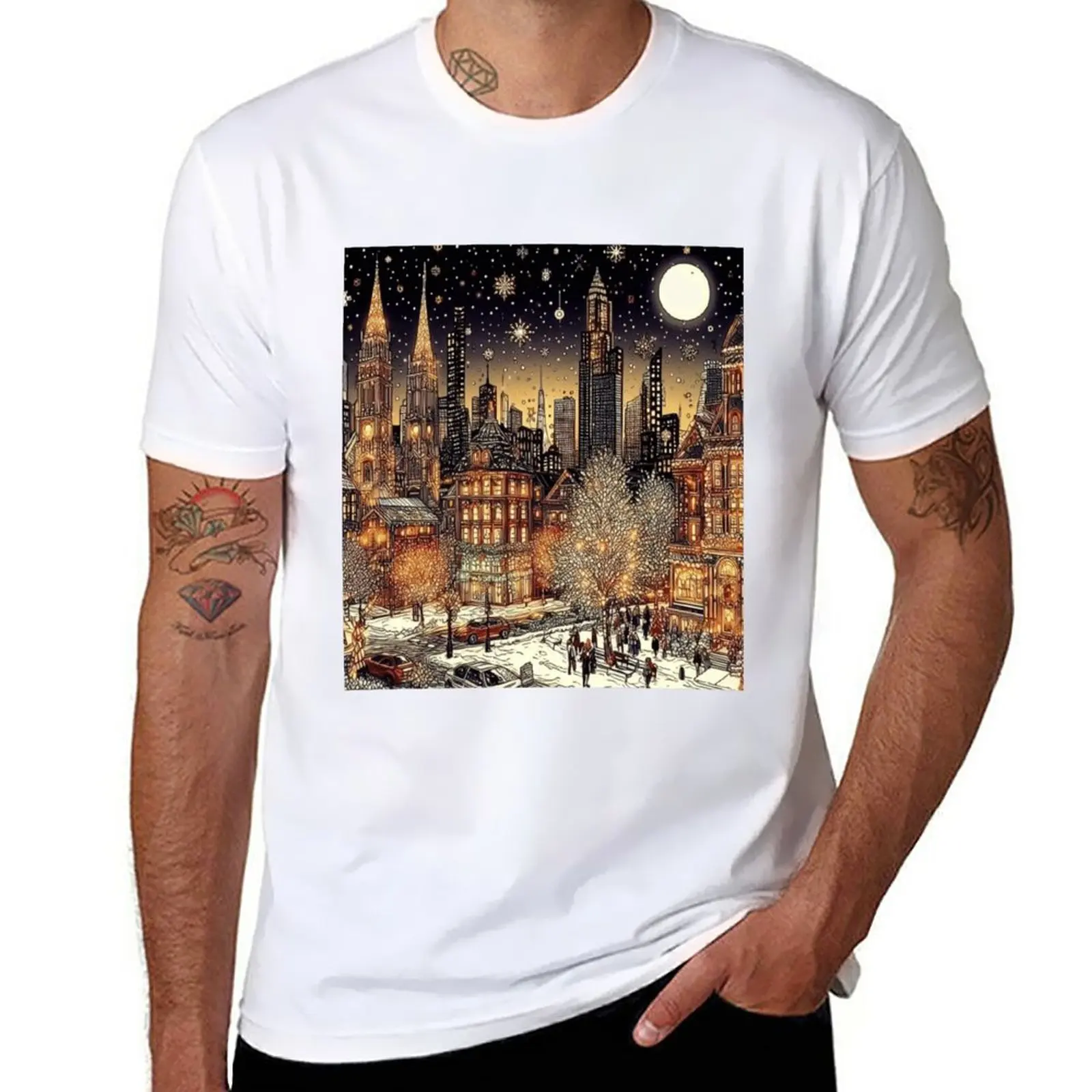 

Футболка с надписью «Рождественская ночь в городе», футболки на заказ, одежда в эстетике, футболки большого размера, мужская одежда