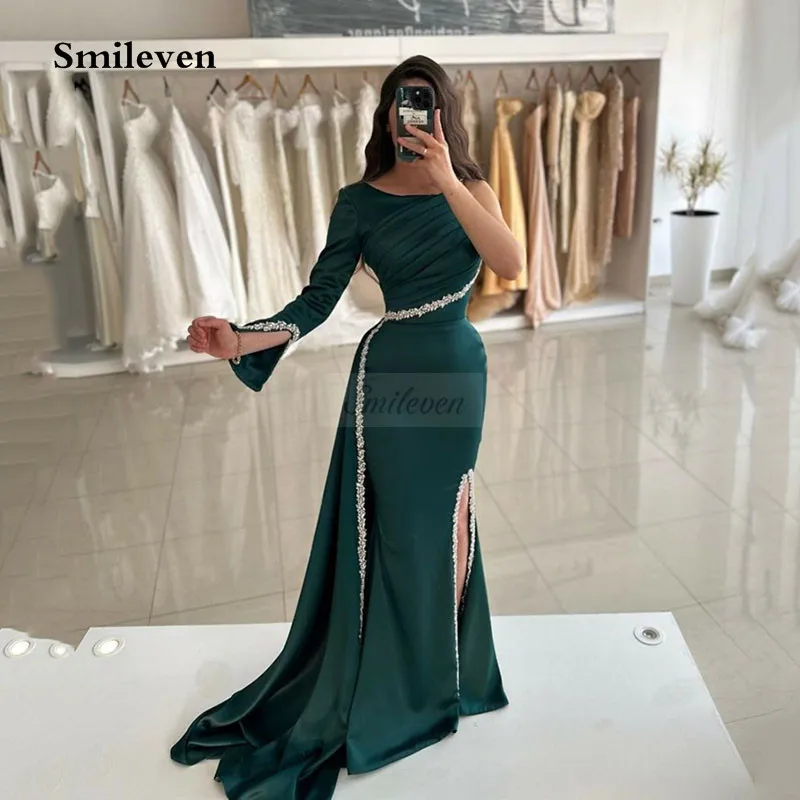 

Smileven Sexy Black Mermaid Evening Dresses Strapless One Shoulder Women Prom Gowns Elegant Satin Formal Party Dresses 2024