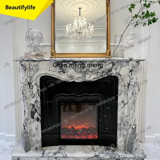 เตาผิงหินอ่อนธรรมชาติสีขาวสไตล์ยุโรป รุ่น 02M สำหรับตกแต่งห้องนั่งเล่นและให้ความอบอุ่น 1