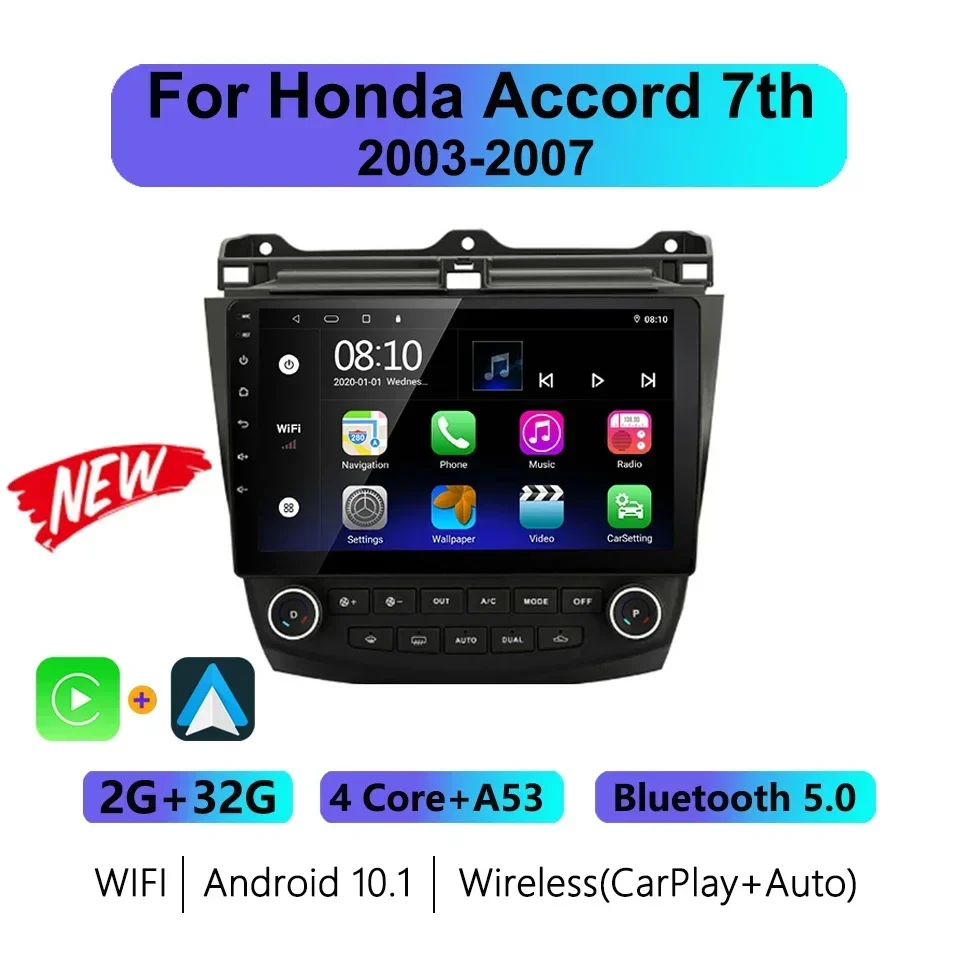 Per Honda Accord 7Th 2003 2004 2005 2006 2007 Android 10.1 Lettore Multimediale Navigazione Gps 4G Carplay 2 Din