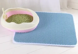 Dual-Layer Waterproof Non-Slip Cat Litter Mat with Gift - Washable and Durable Pet Clean Pad - 60x90CM (Blue)