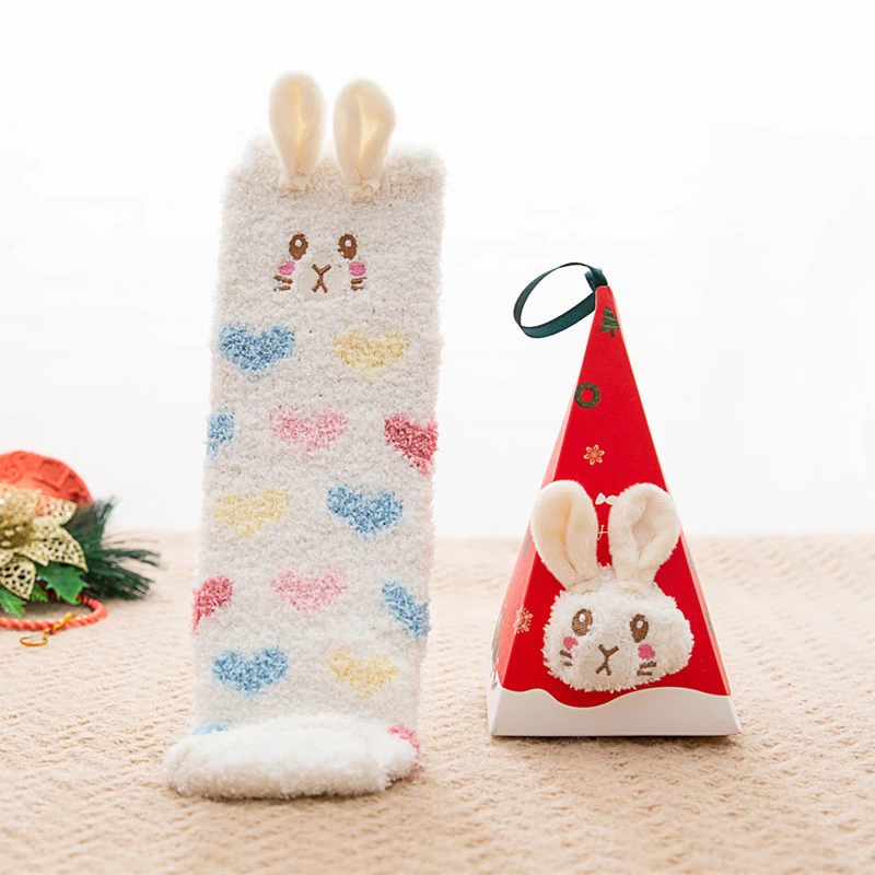 New Winter Thicken Coral Fleece Women's Socks Christmas Halloween Gift Box Socks Funny Cartoon Christmas Socks Elk Floor Socks