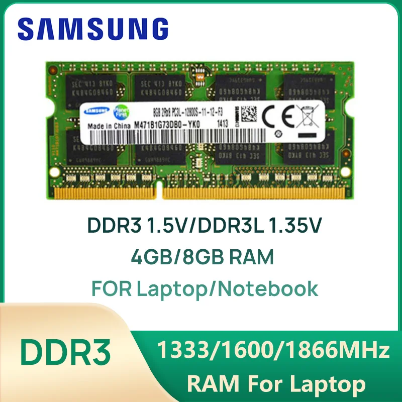 Laptop Ram Memory Samsung Laptop DDR3 1.5V /DDR3L 1.35V 1333 1600 1866 MT/s MHz 4GB 8GB 204pin SO-DIMM