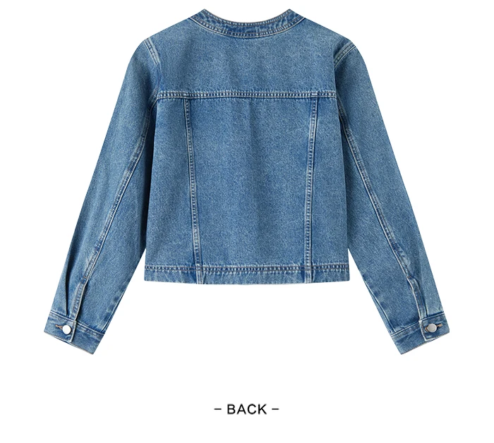 Denim Jacket Women Short Style Small And Taller Spring New Retro Round Neck Jacket Casual And Versatile Coats
